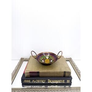 Vintage Copper Enamel Dish Tray Jewelry Ring Trinket Unique Design